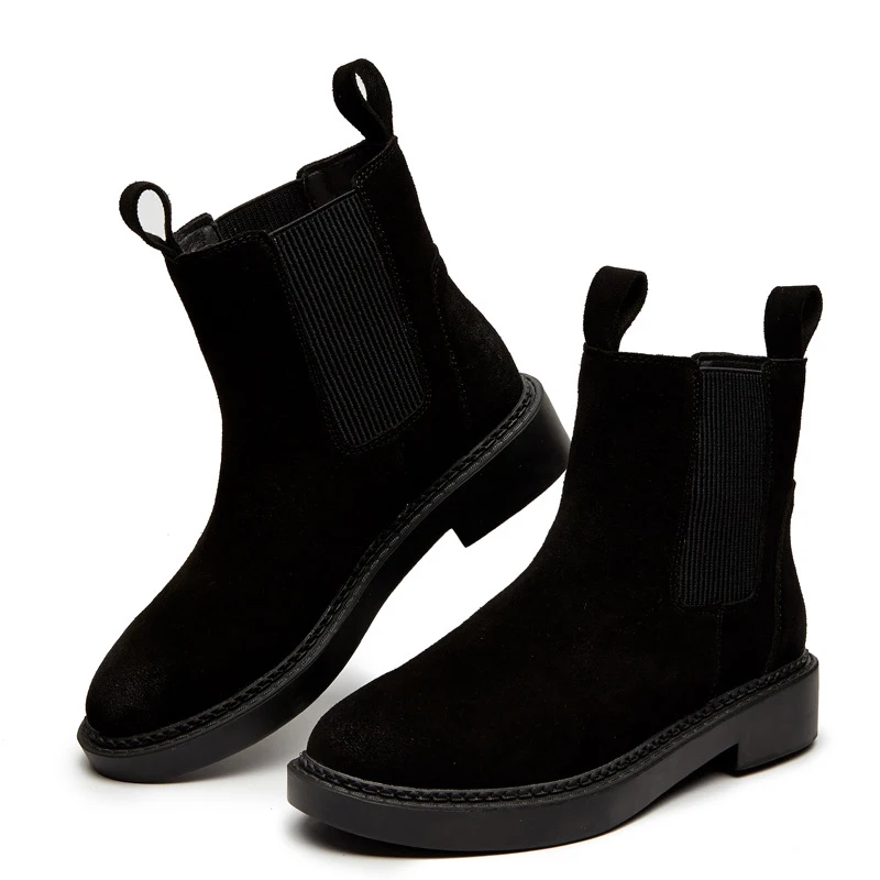 

chelsea boots women Genuine Leather Brand Winter Warm Short Ankle Boots Plus Size Platform Single Flats Martin Shoes Woman