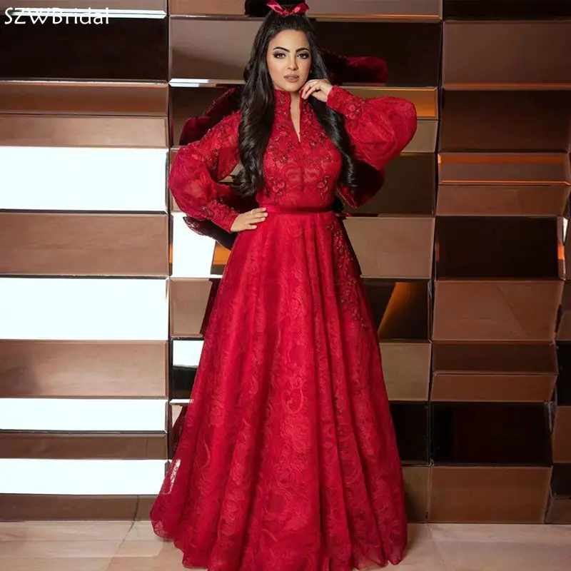 

Новое поступление, красное платье с длинным рукавом, цветочным оформлением, V-образным вырезом, кружевное платье для выпускного вечера, платья в пол