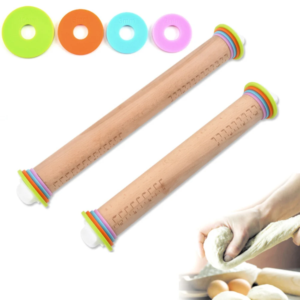 

1pc Rolling Pin with Scale Non-stick Thickness Adjustable Beech Wood Dough Roller Stick Kitchen Tool for Pastry Noodle Cookie