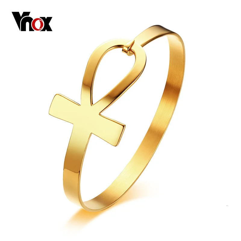Vnox Ankh Cross Bracelet for Women Stainless Steel Key of Life Bangle Bracelet Female Egypt Religious Jewelry 2.3" Diameter|Cuff Bracelets|Jewelry & Accessories - AliExpress
