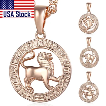 12 Zodiac Sign Constellations Pendant Necklace For Women Men 585 Rose Gold Necklace Fashion Birthday Gifts Drop Shipping GPM16A