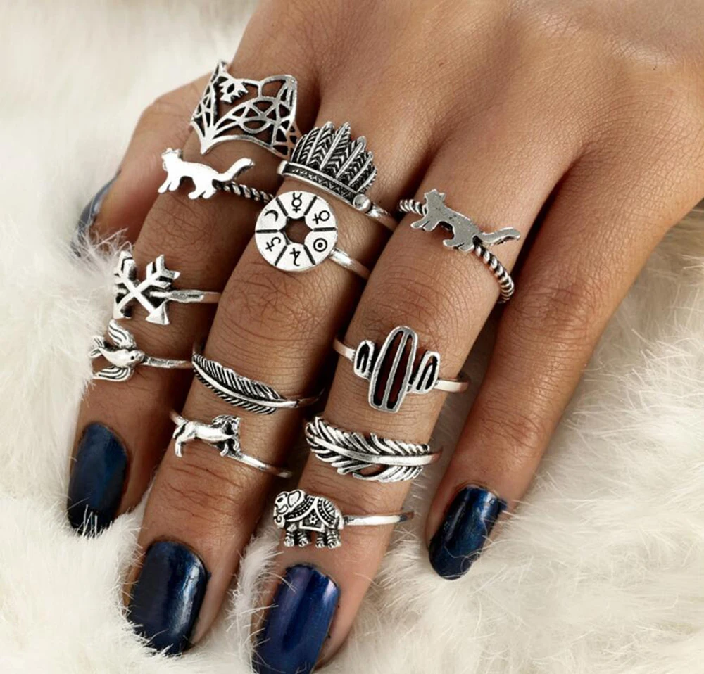 Meyfflin Винтаж Тарельчатая комплект для Для женщин модные Anel Aneis Bague камень серебро Миди палец кольца Бохо ювелирные изделия 10 шт./компл