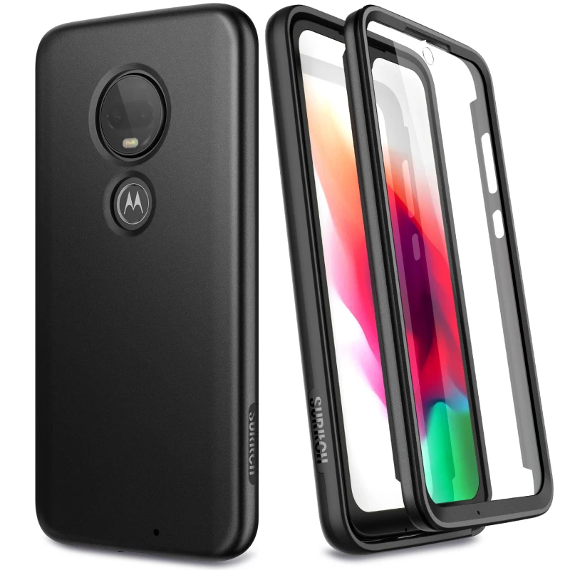 2 в 1 мраморный мягкий чехол для Motorola Moto G7 360 чехол противоударный бампер со встроенным протектором экрана для Moto G7 Plus - Цвет: Pure Black