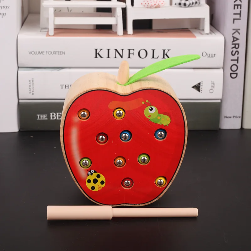 3D деревянные игрушки Монтессори гусеница съедает яблоко дети ловят черви соответствующие парные игры ранняя образовательная Интерактивная математическая игрушка