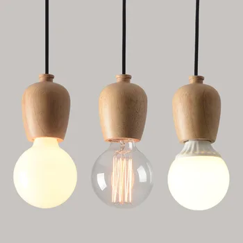 

Modern Simple Solid Wood E27 Holder Small Pendant Lights High Quality Wooden Bedside Hanging Lamp Kitchen Hanging Lighting