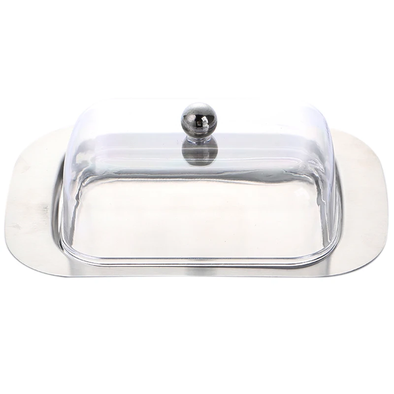 

Plastic+Stainless Steel Cream Dishwasher Container Cheese Server Storage Tray With Cover, Kitchenware Butter Container