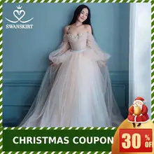 Бохо Тюль свадебное платье Swanskirt Романтический фонарь рукав спинки трапециевидной формы без бретелек платье для невесты принцессы vestido de noiva P112