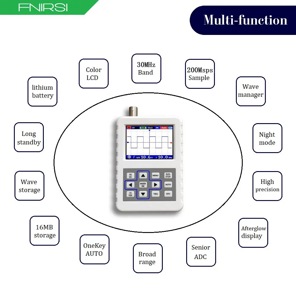 FNIRSI-2031H ручной миниатюрный портативный цифровой осциллограф 30 м полоса пропускания 200MSps частота дискретизации
