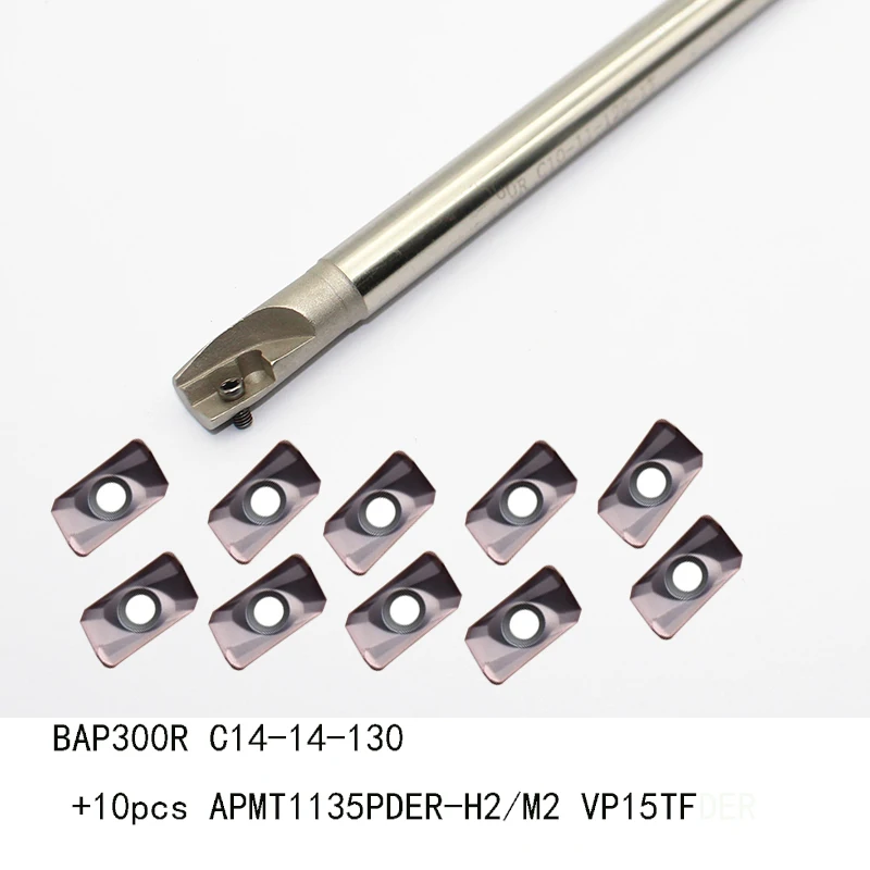 

10pcs APMT1135 PDER VP15TF Carbide Inserts +1Pc BAP300R C14 14 130 CNC Milling Cutting toolHolder