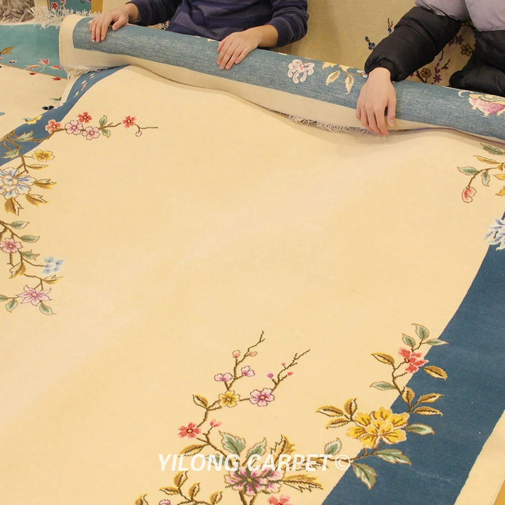 YILONG 6'x9' Great Hand knotted Chinese Art Deco Wool Rug Blue Woollen Carpets(TJ2018026S