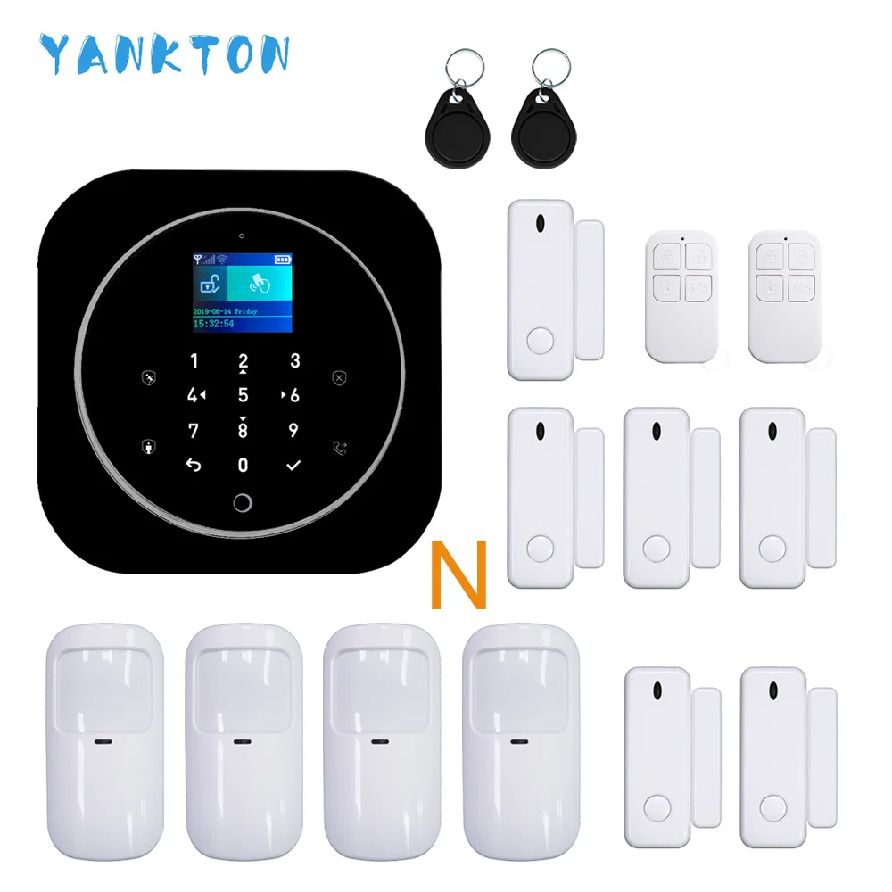 YK-028-G12-Black-N Wifi GSM сигнализация для Android и iOS Tuya сигнализация 433 МГц беспроводная домашняя охранная сигнализация TFT lcd сенсорная клавиатура 11 языков - Цвет: YK-028-G12-Black-N