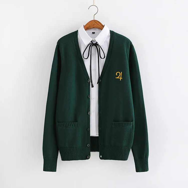 Dark Green Японский JK Униформа свитер Сейлор Мун серии мультфильм Вышивка Кардиган Верхняя одежда для девочек осень Свободное пальто с длинными рукавами Mori Girl - Цвет: Dark Green