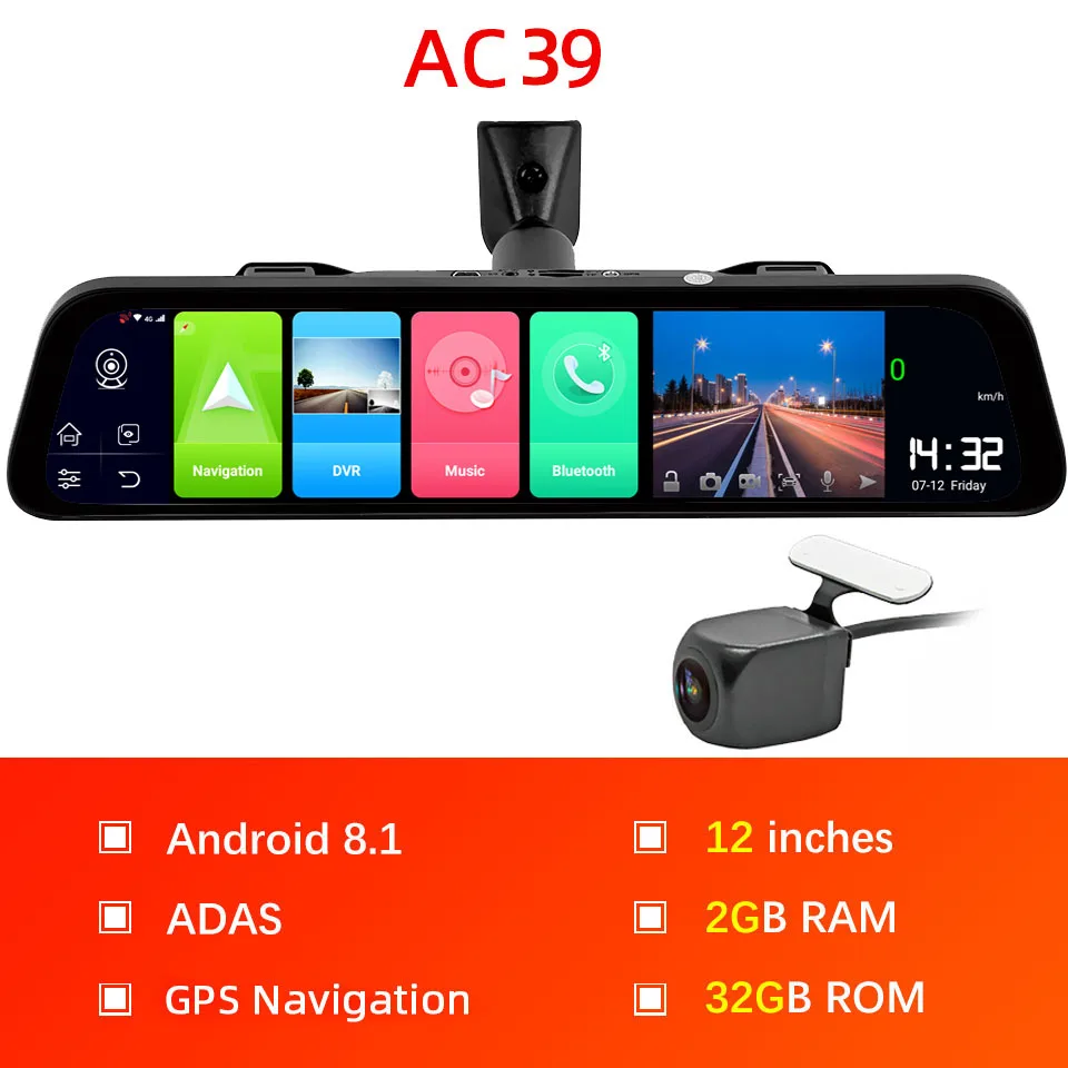 AC39 Bluavido, 4G, Android 8,1, зеркальный видеорегистратор, 2 Гб ОЗУ, 32 Гб ПЗУ, gps навигация, Автомобильный видеорегистратор, зеркало заднего вида, 1080 P, видеорегистратор, видеокамера - Название цвета: AC39