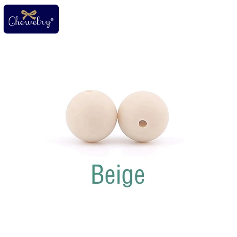 Beige 100 шт 15 мм Детские Силиконовые Бусины пищевого качества Прорезыватель DIY аксессуары для кормления ювелирные изделия ожерелье браслет цепочка для соски для детей Prod - Цвет: Beige