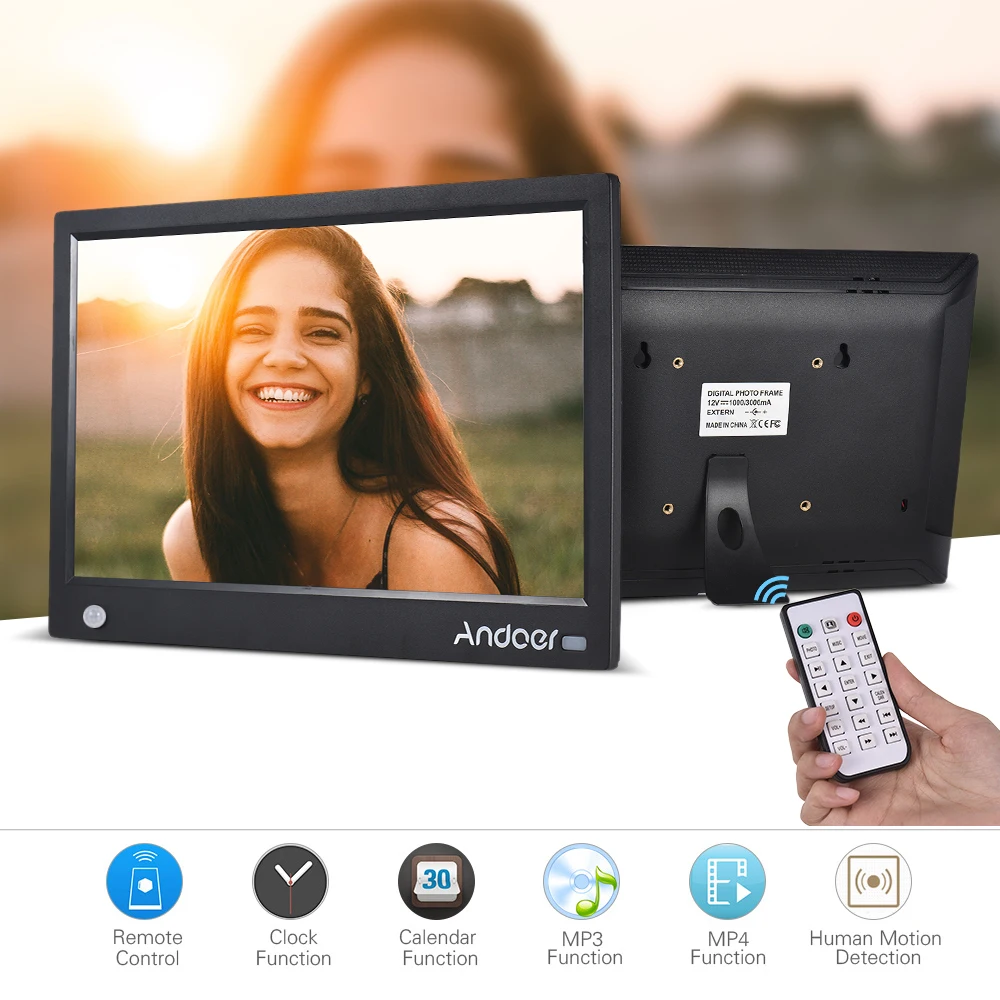 Andoer HD ips широкоформатная цифровая фоторамка цифровой фотоальбом с полнофункциональным беспроводным удаленным детектором движения
