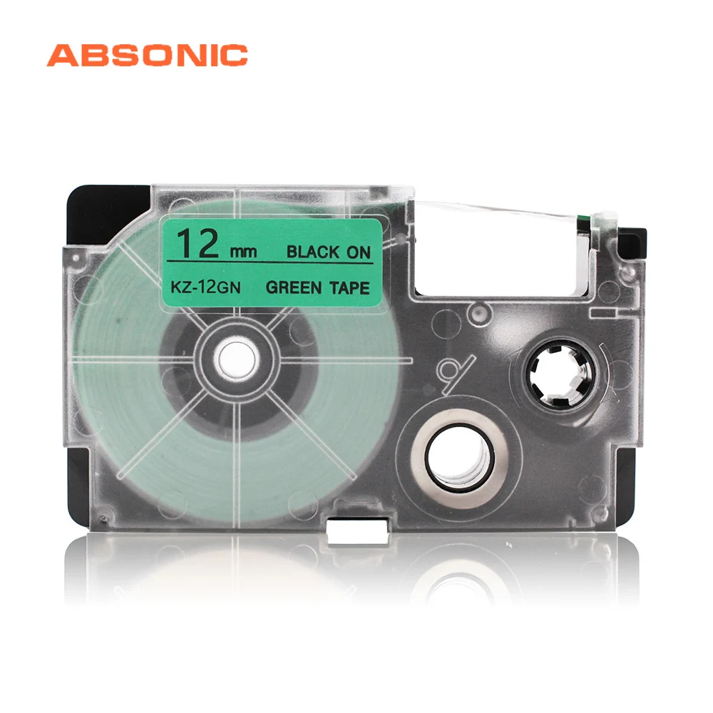 Absonic 12 Mm XR-12GN Label Tape Cartridge Kompatibel untuk Casio KL-120 KL-100 KL-780 KL-750 KL-60 KL-820 KL-7000 KL-7200 KL-P1000