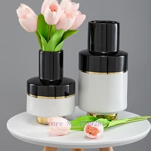 Нордическая Современная черно-белая керамическая ваза для дома Цветочная композиция аксессуары настольные декоративные украшения золотистая ваза