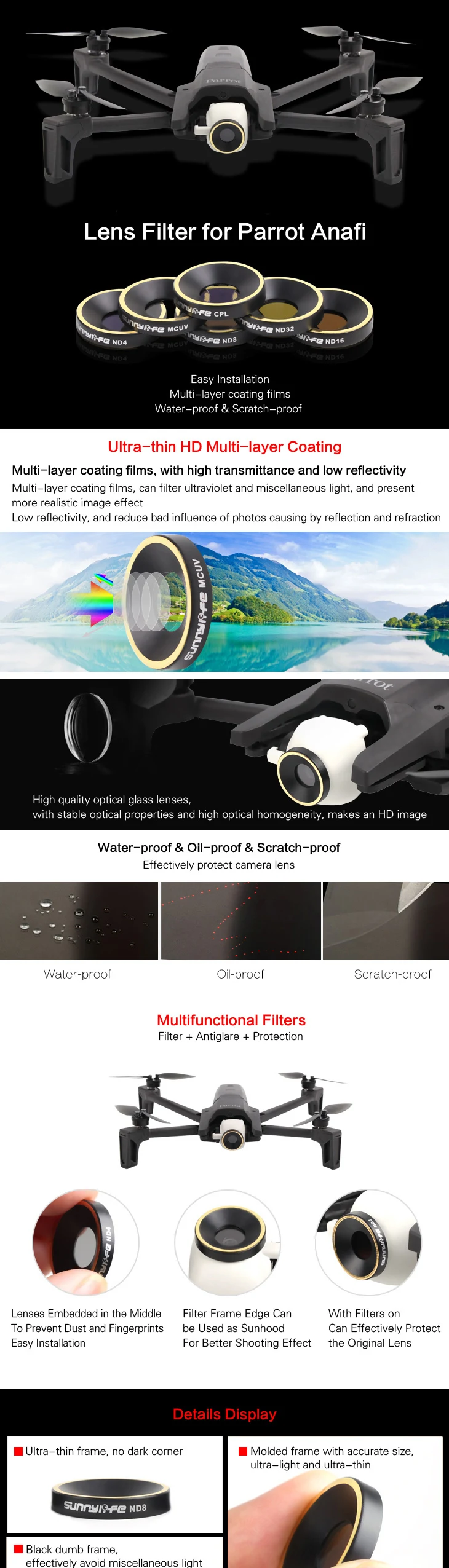 Для Parrot Anafi Drone MCUV CPL ND4 ND8 ND16 ND32 фильтр для объектива