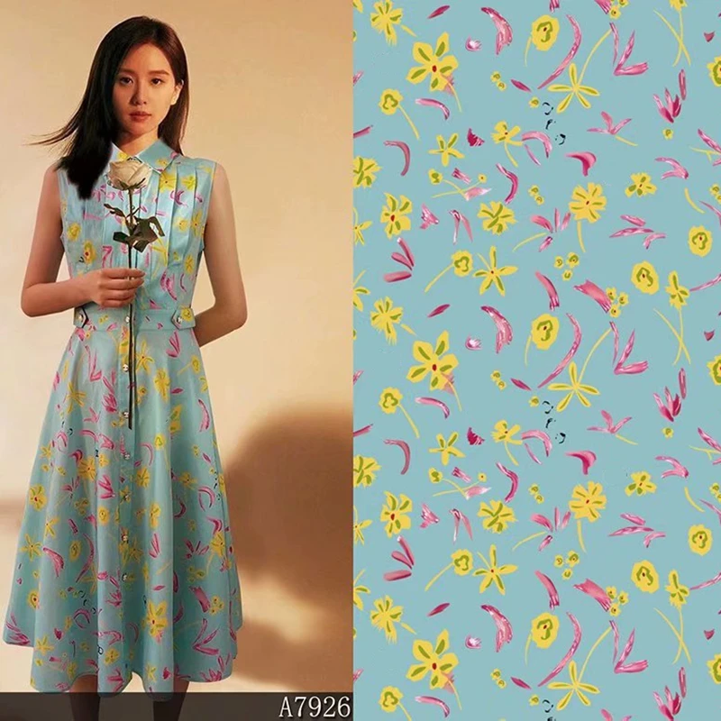 Роскошная брендовая ткань с принтом из полиэстера стрейчевая атласная тонкая