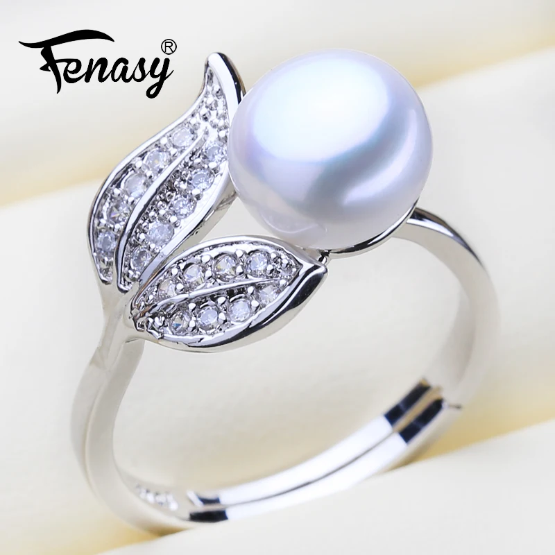 FENASY Geometric Shape Natural Freshwater Pearl Rings For Women Silver Color Female Ring Fine Jewelry