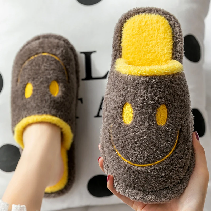 

Women's Slippers Warm Furry Plush Slippers Cute Smile Bedroom Slippers Unisex Comfy Indoor Slippers Suede Shoes for Women 2020