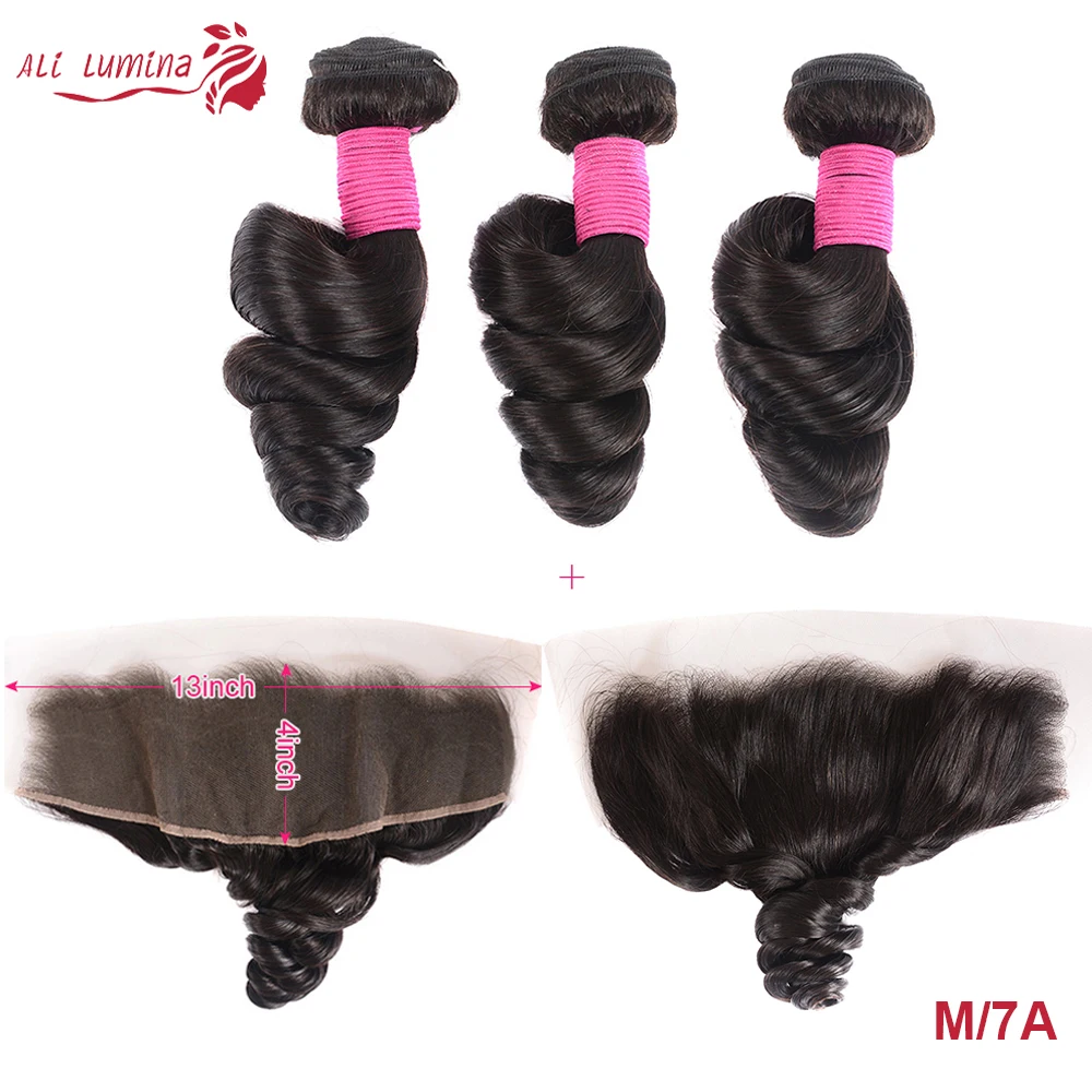 

Malaysian Loose Bundles With Frontal Customized 150-210 Density 13x4 13x6 Lace Frontal Wig Ali lumina Remy Human Hair Loose Wigs