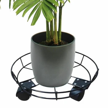 

Iron Wheels Shelf Storage Garden Stand 360 Degree Movable Rack Round With Casters Flower Pot Tray Bonsai Plant Home