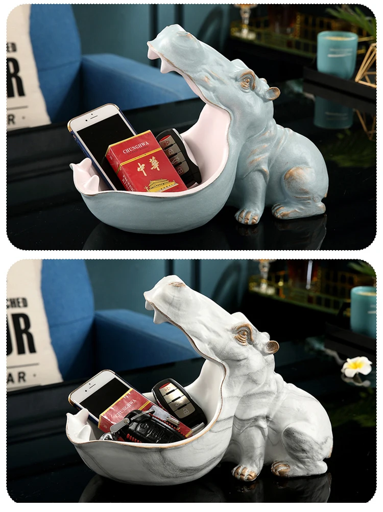 3D Statue Hippo Sculpture Home Decoration Accessories Animal Figurine Storage Box Home Decor Ornament Room Table Decorations Art (5)