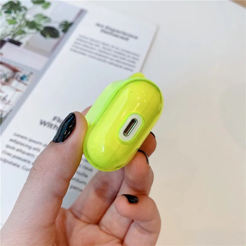 Модный флуоресцентный желтый чехол для AirPods, Bluetooth наушники, защитный чехол для Air Pods 2, чехол, Роскошный прозрачный мягкий чехол