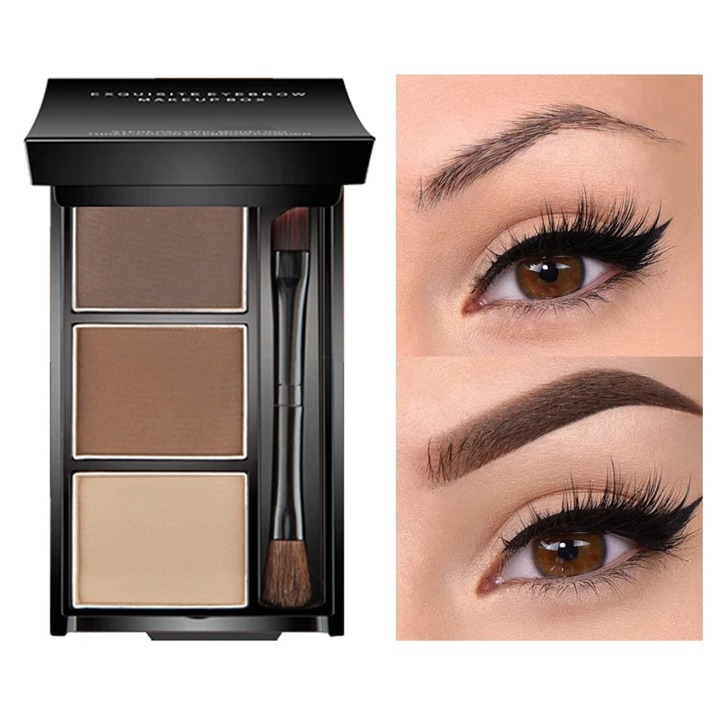 3 Colors Eyebrow Powder Makeup Palette Waterproof Shade for Enhancer Cosmetic Brush Mirror Box Make Up Tools Set | Красота и здоровье