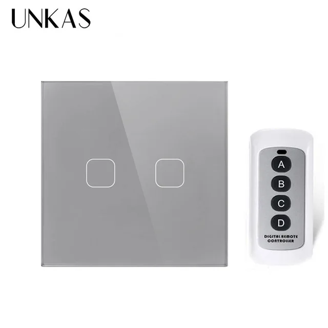 2 Gang Gray-B UNKAS AC 170~ 240 В ЕС/Великобритания стандарт 2 банды 1 способ дистанционного управления, настенный светильник, дистанционный сенсорный выключатель с мини-пультом дистанционного управления - Цвет: 2 Gang Gray-B
