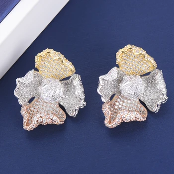 

Luxury Elegant Blooming Flowers Stud Earring For Women Wedding Cubic Zirconia Coloumbia Europe Party Earring Fashion Jewelry