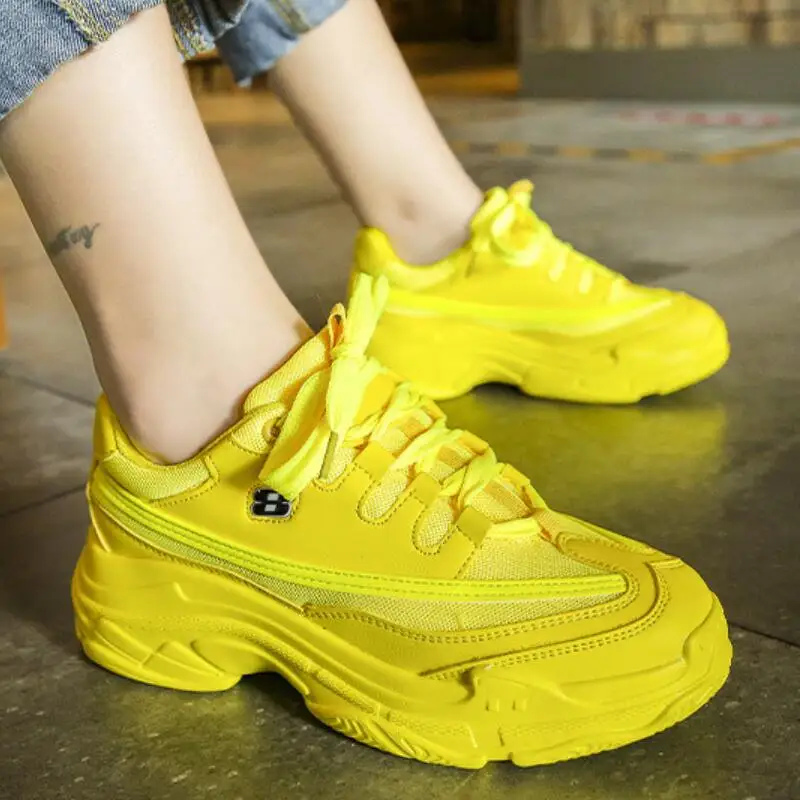2019 New Designer Sneakers Women Platform Casual Shoes Fashion Platform Basket Femme Yellow Casual Chunky Shoes - Women's Vulcanize Shoes - AliExpress