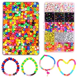 Cuentas de pelo de 1300 piezas para trenzas, cuentas de barril cilíndrico de gran orificio, cuentas de letras de 660 piezas, Kit de fabricación de joyas DIY, regalos de juguete para niñas