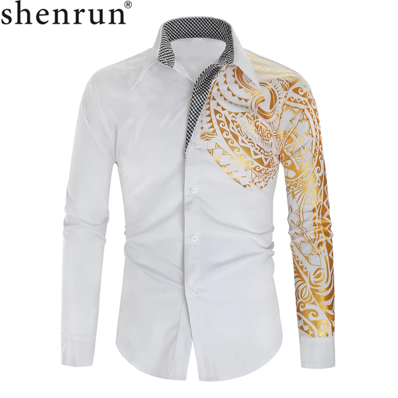 

Рубашка мужская с длинным рукавом и золотым узором, певец и ведущий