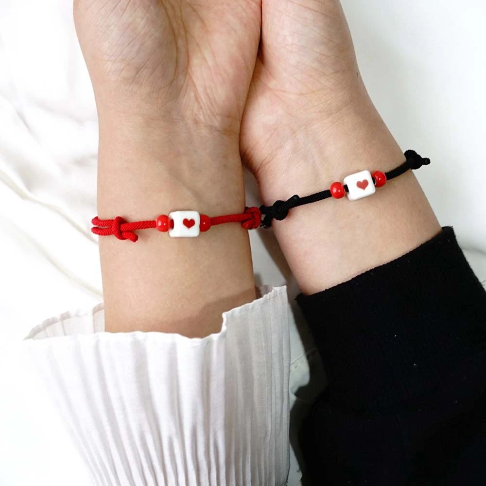 1 par pulseras rojas de amor para pareja, imán para atraer estudiantes, pulseras de Amigos Coreanos, joyería de moda salvaje Simple| Pulseras de amuleto| -