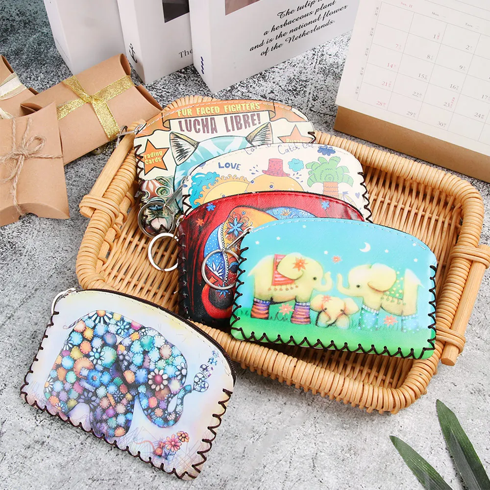 

1Pcs Graffiti Animal Coin Purses Card Holder Handmade Change Purse Zero Wallets Women Clutch Zipper Coins Bag Pouch Girls Gifts