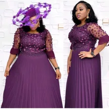 Cheap Elegant Flower Pleated Evening Dress Women Africa Clothing O-Neck Lace Sleeve Patchwork Flower Party Maxi Dress Robe Autumn Cheap Elegant Flower Pleated Evening Dress Women Africa Clothing O-Neck Lace Sleeve Patchwork Flower Party Maxi Dress Robe Autumn