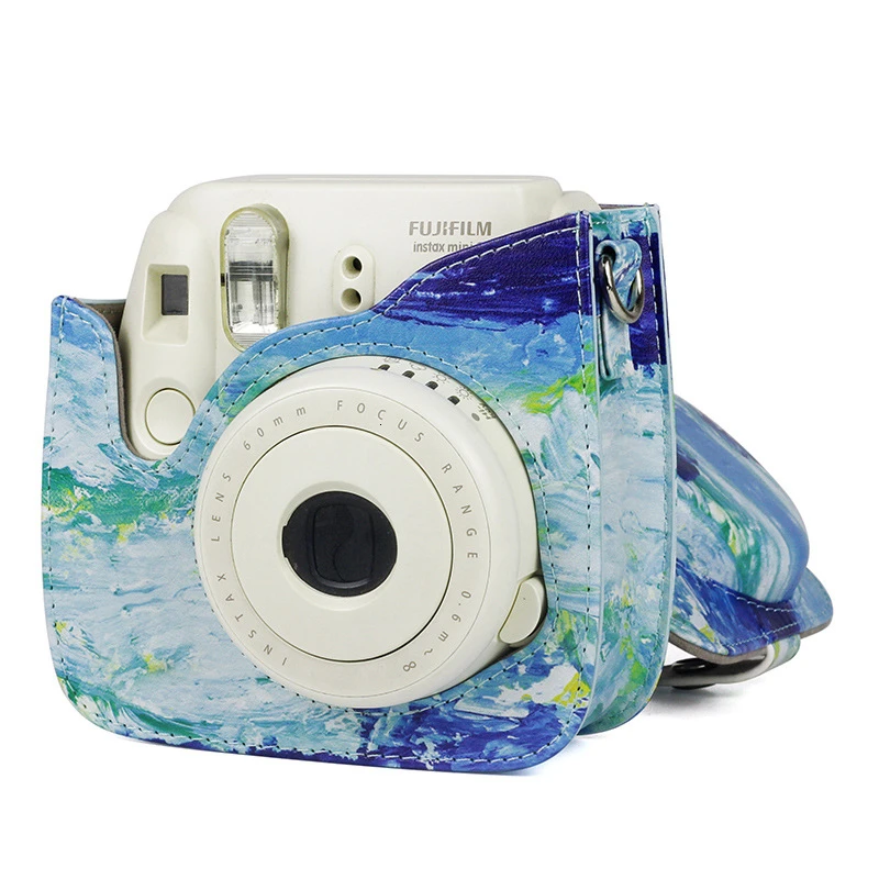 Чехол для камеры Polaroid Fujifilm Instax Mini 8/8+/9 синего цвета, сумка для камеры через плечо, защитный чехол, цветная кожаная сумка для камеры
