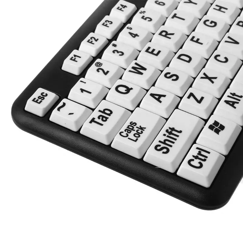 USB Wired PC Computer Game Gaming Keyboard High Contrast Large Print White Keys Black Letter for Old People Elderly Men