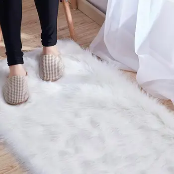 

60x150CM Rug Rectangle Square Soft Artificial Wool Sheepskin Fluffy Rug White Fur Carpet Shaggy Long Hair Solid Mat Home Decor