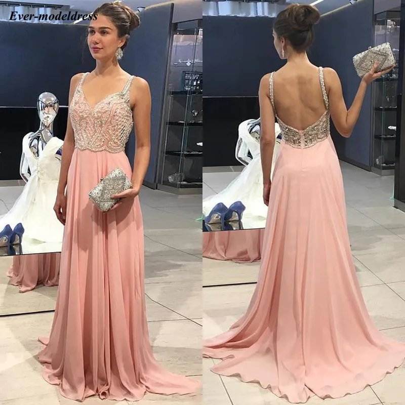 

Sparkly Beaded Prom Dresses 2020 V-Neck Backless Sequins Chiffon Sheath Formal Evening Graduation Party Gowns Robe De Soriee