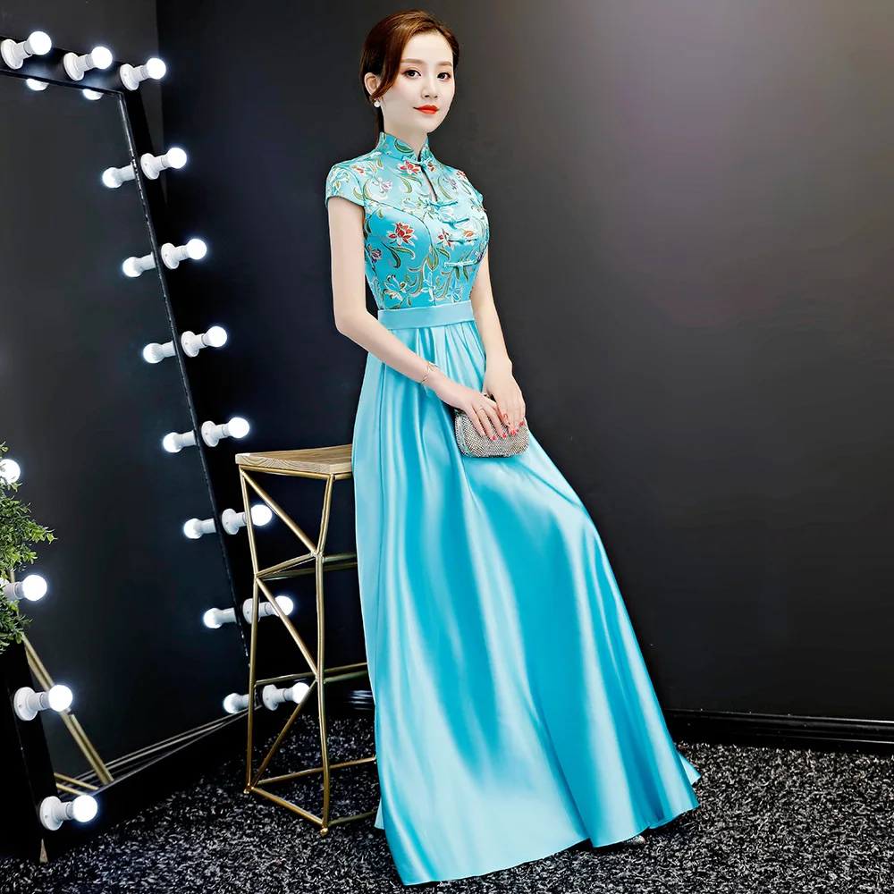 Свадебное вечернее платье восточный женский элегантный тонкий Cheongsam Модный китайский стиль свадебное длинное Qipao роскошный халат Vestido S-XXL
