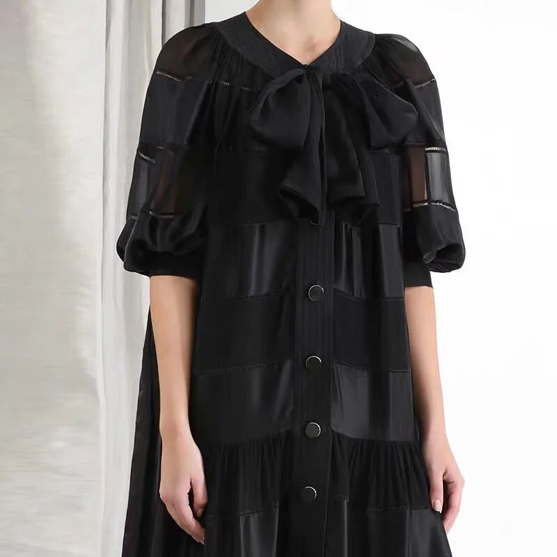 GetSpring женское платье с бантом в стиле пэчворк Макси платья однобортные пышными