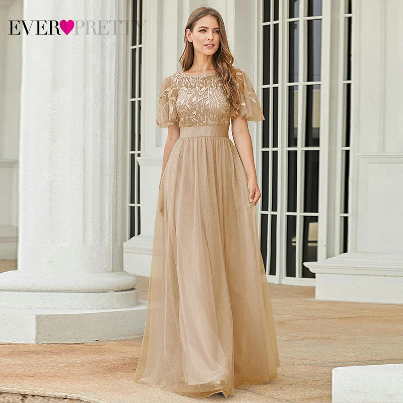Robe De Soiree блестящие вечерние платья Длинные Ever Pretty EP00904GY A-Line o-образным вырезом с коротким рукавом Вечерние платья женские элегантные платья