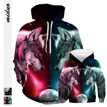 

Daddy Son Hoodies Funny Animal 3D Tiger Wolf Digital Printing Hooded Clothes Familly Matching Sweaters Shirts Baseball Clothing
