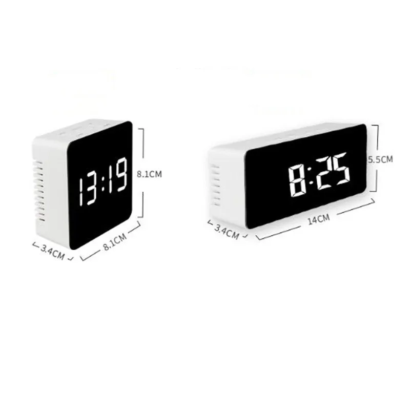  LED Mirror Alarm Clock Digital Snooze Table Clock Wake Up Light Electronic Large Time Temperature D