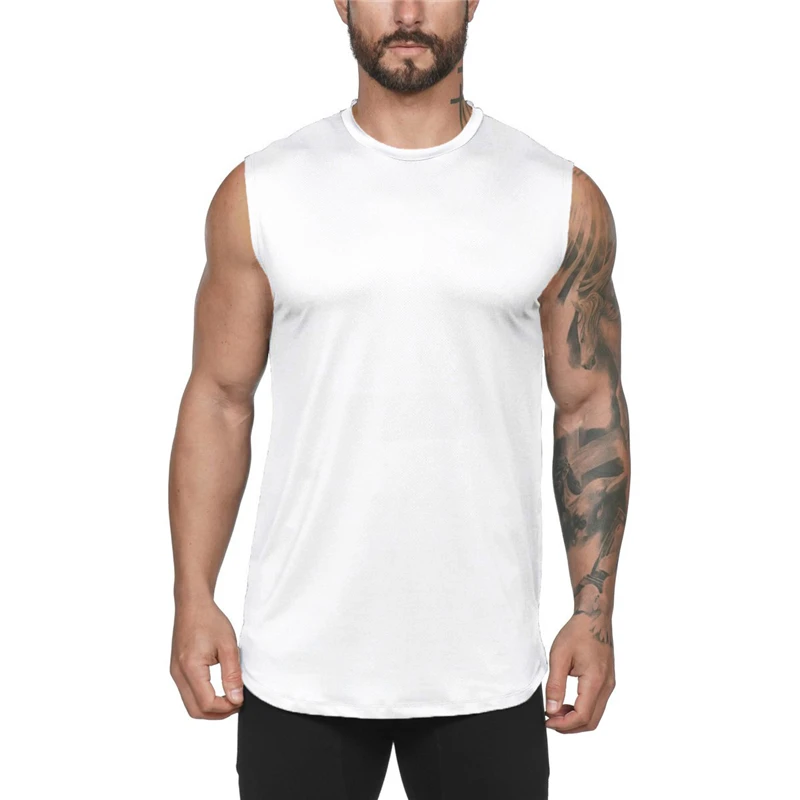Muscleguys майка для спортзала, мужская майка для бодибилдинга, майка для фитнеса, хлопковые топы без рукавов, майка для тренировок - Цвет: white