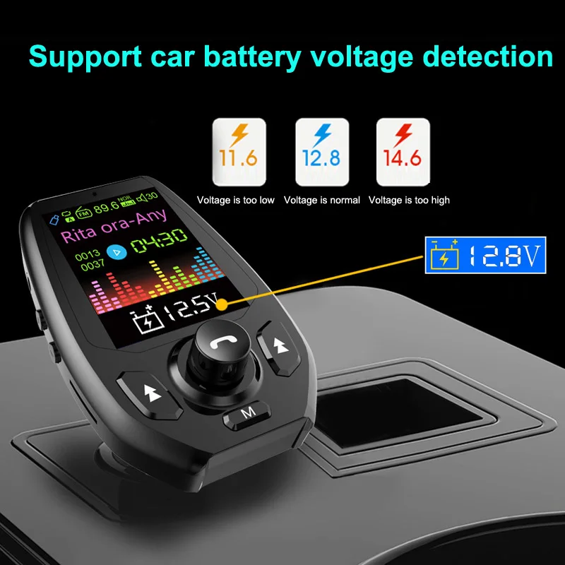 JaJaBor fm-передатчик модулятор Bluetooth 5,0 автомобильный комплект громкой связи AUX 1,8 дюймов Большой экран Поддержка TF карта U воспроизведение диска