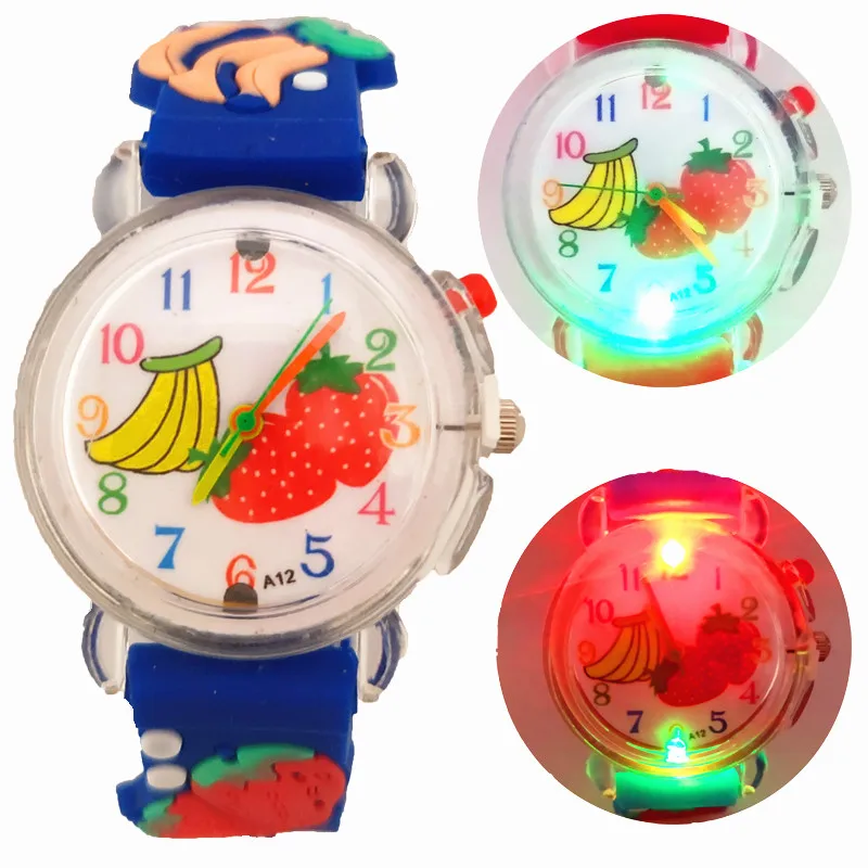 Fashion LED Flash Light Watermelon Fruit Kids Watches Children Student Casual Sports